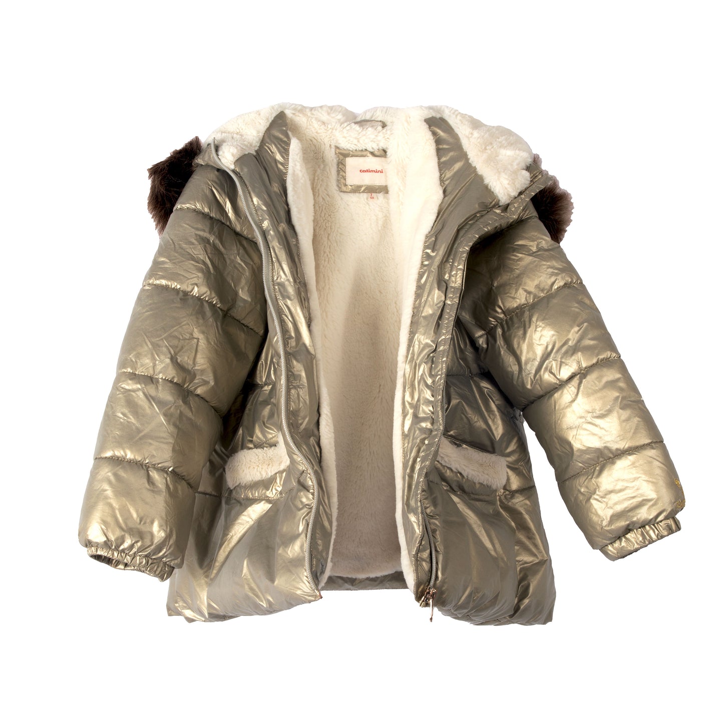 [6/7y] Catimini Matte Gold Puffer Jacket w/faux fur hood