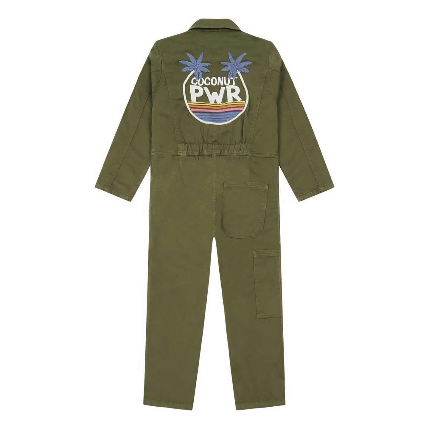 [8y] HUNDRED PIECES Embroidered Jumpsuit Khaki