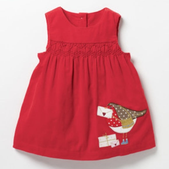 [6-12m] Baby Boden Corduroy Bird Robin Dress