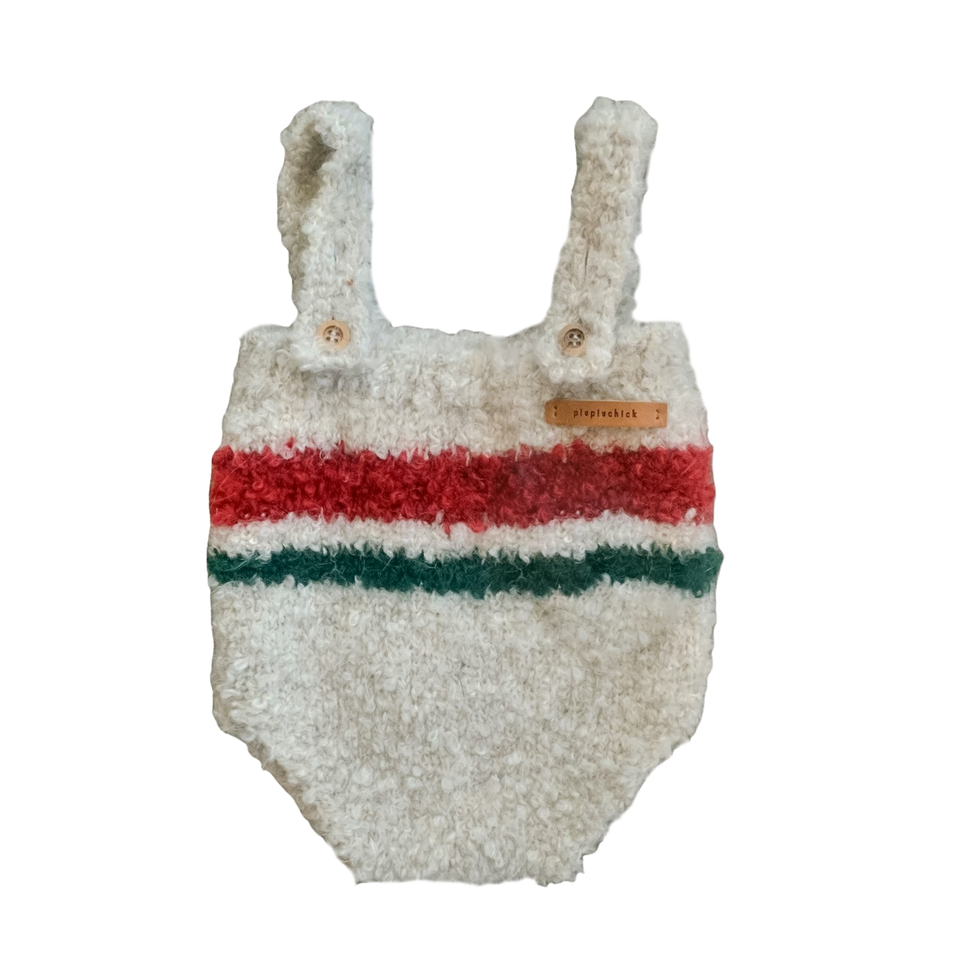[24m] Piupiuchick Multi Colored Knitted Baby Shortie with Straps - Ecru w/Gamet & Emerald