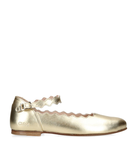 [EU28/US11] CHLOÉ KIDS Metallic Gold Scalloped Ballet Flats