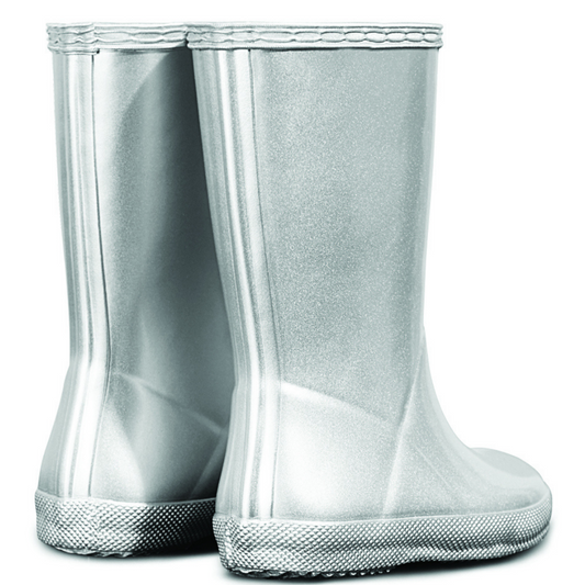 [EU27/US10] HUNTER Kids Metallic Silver w/Shimmer Rain Boots