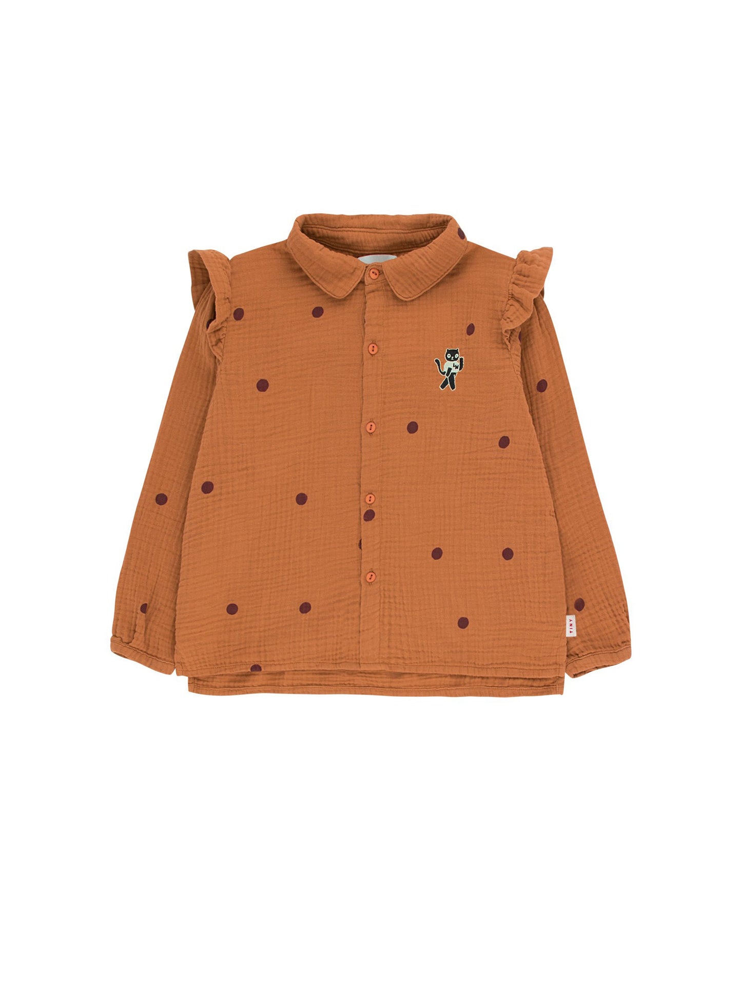 [6y] TINYCOTTONS Dots "CAT" Shirt in Brown/Aubergine