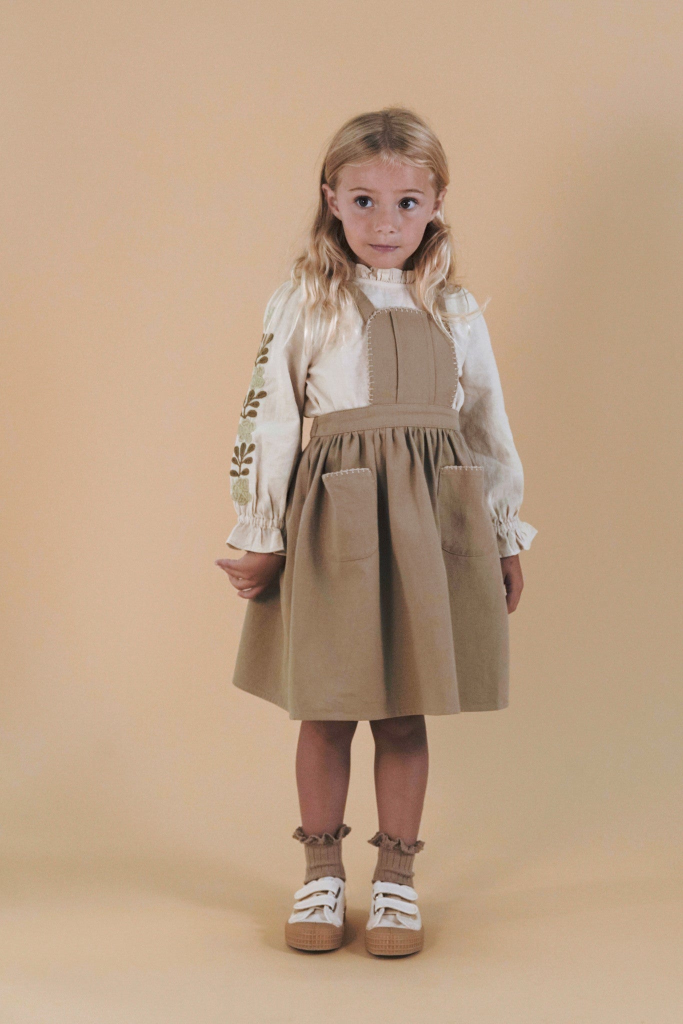 5-7y] Apolina Lena Pinafore Cotton Twill Whipstitch Dress