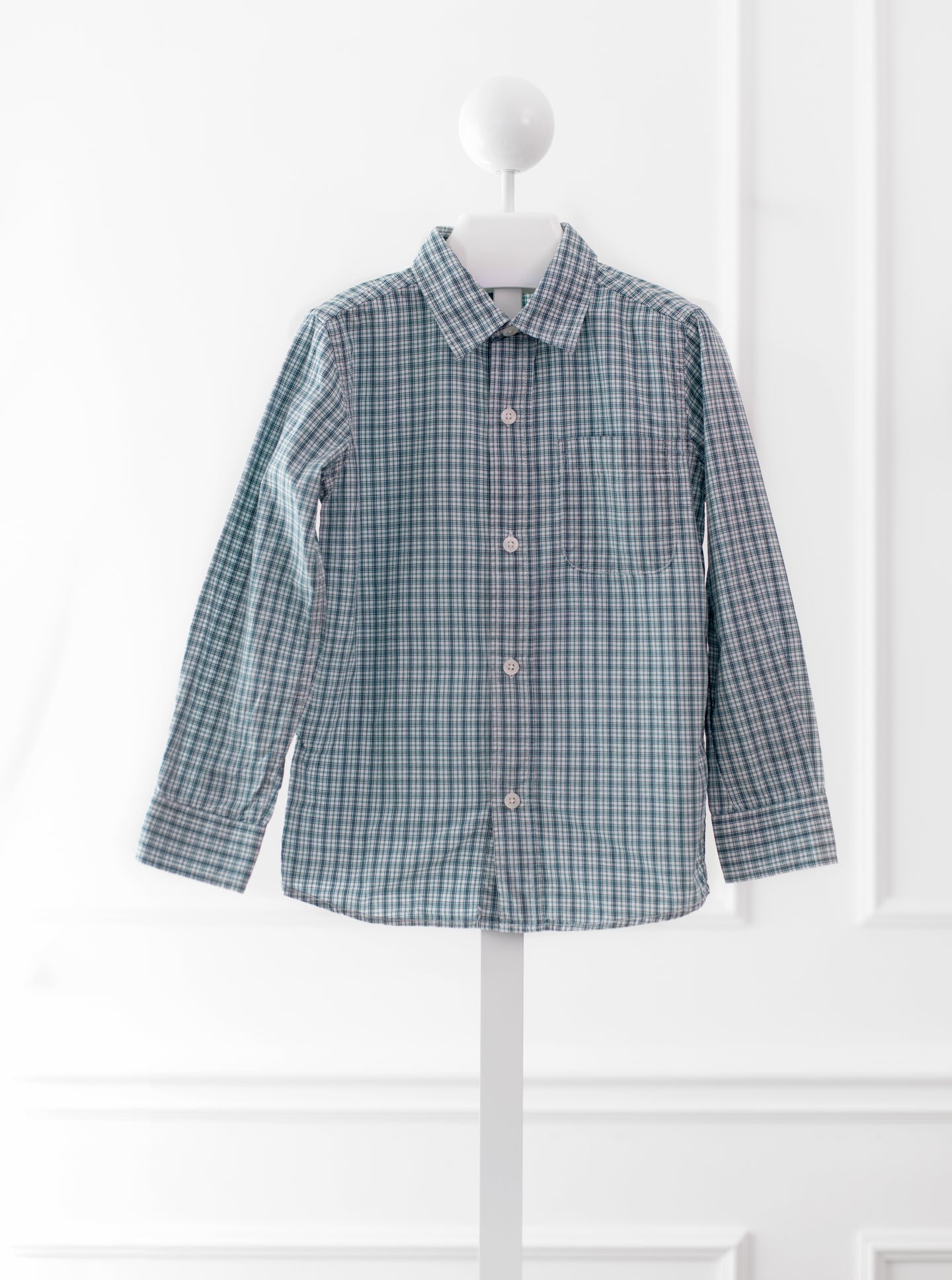 [5y] Old Navy Long-Sleeve Collar Shirt - Checkered Green/ Blue