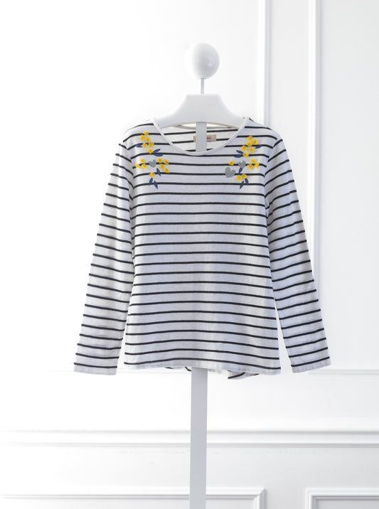 [6/7y] Catimini T-Shirt w/ Stripes and 3D Floral Print