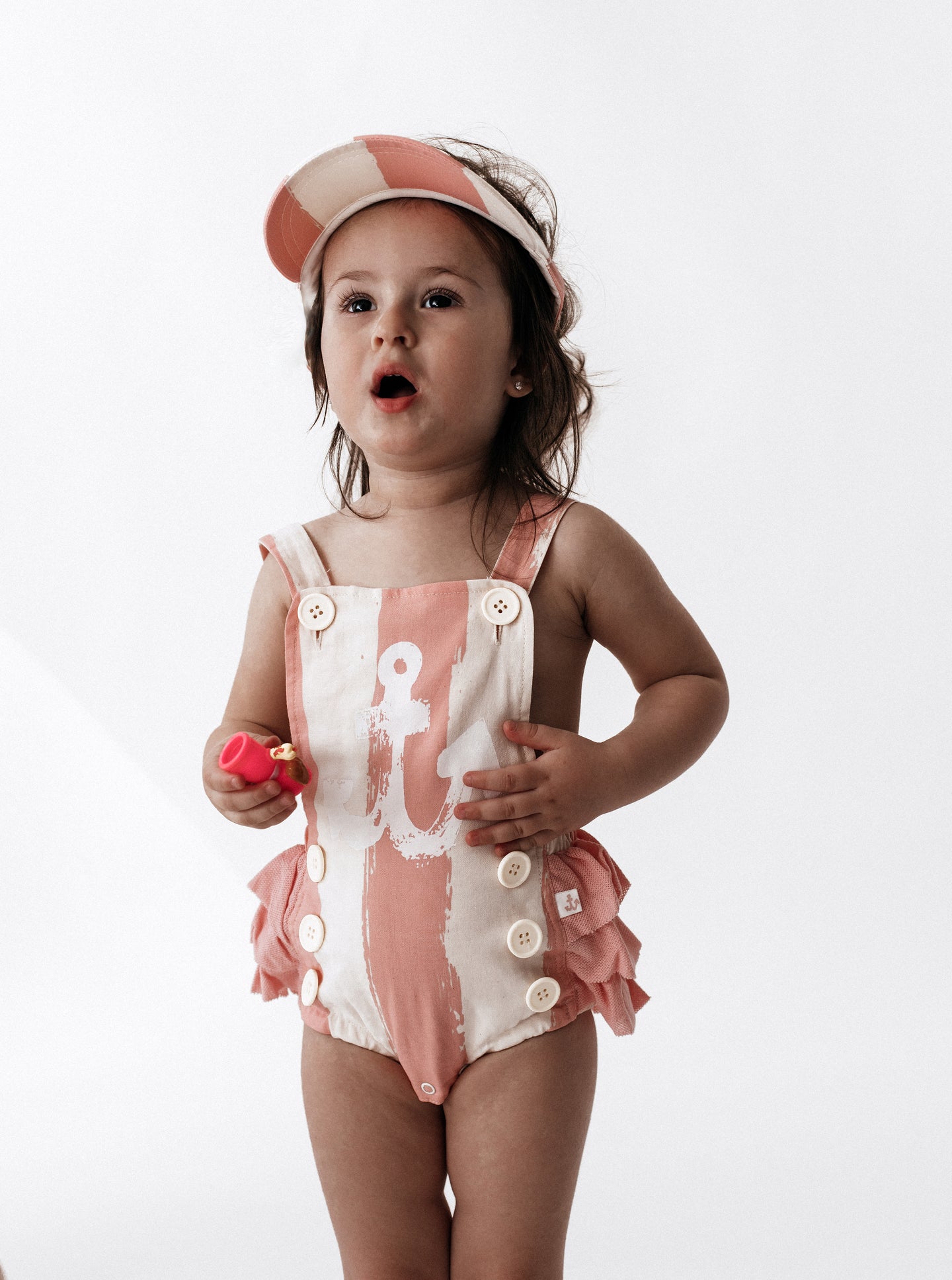 [3-6m, 6-12m and 12-18m] Noe and Zoe Berlin Baby Girl Sailor Romper in Rose Stripes