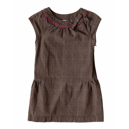 [8y] Jacadi Girls' Soft Brown Plaid Dress