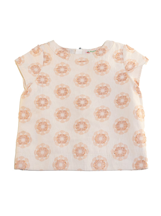[3/4y*] Bonpoint Girls Blouse Pink with Floral Print and Glitter