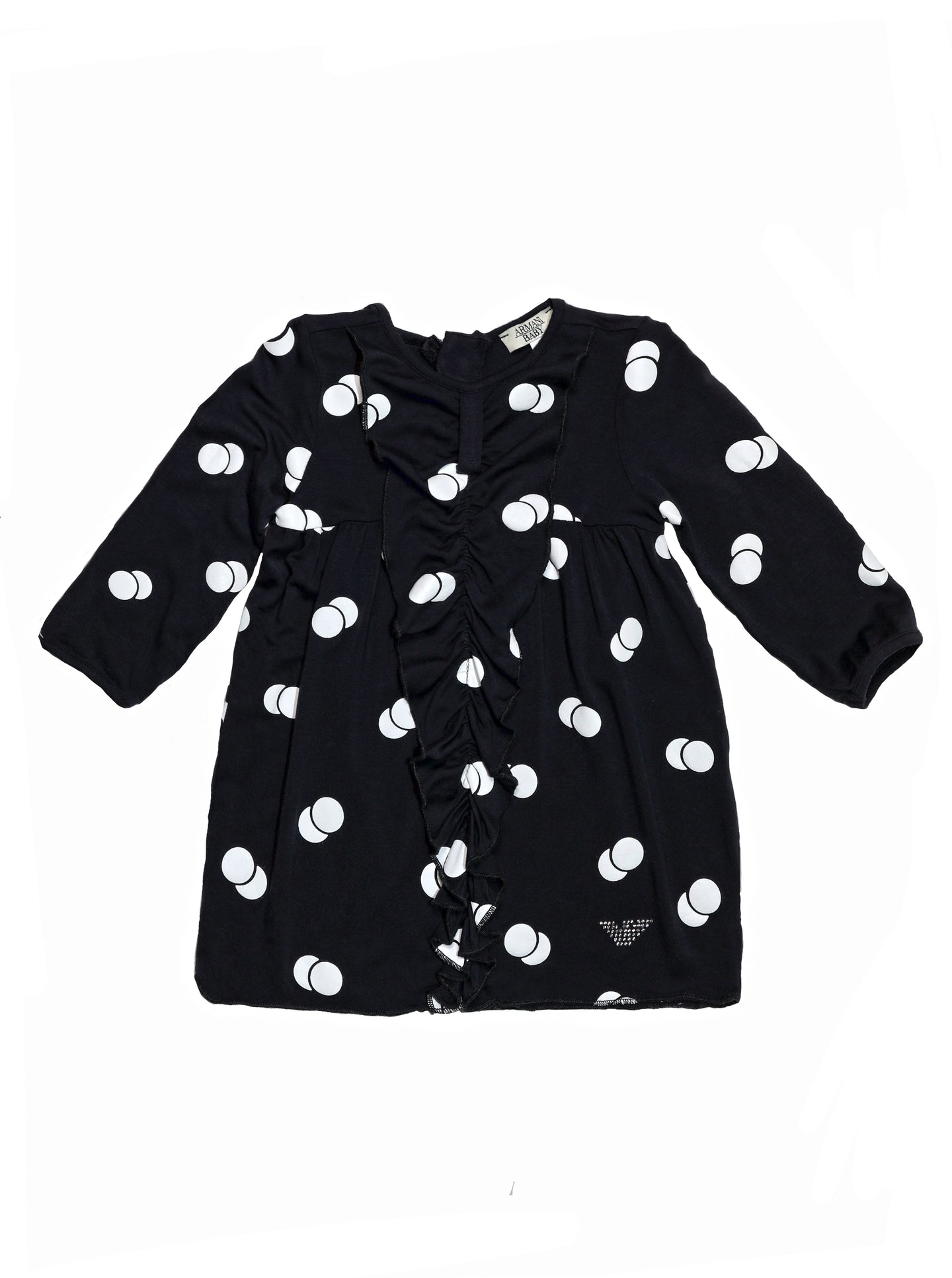 [9m] Armani Baby Viscose Long-Sleeve Dress - Polka Dot