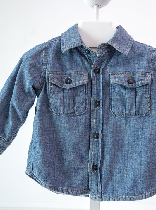 [3-6m] Baby Gap Cotton Lined Denim Button-down Shirt
