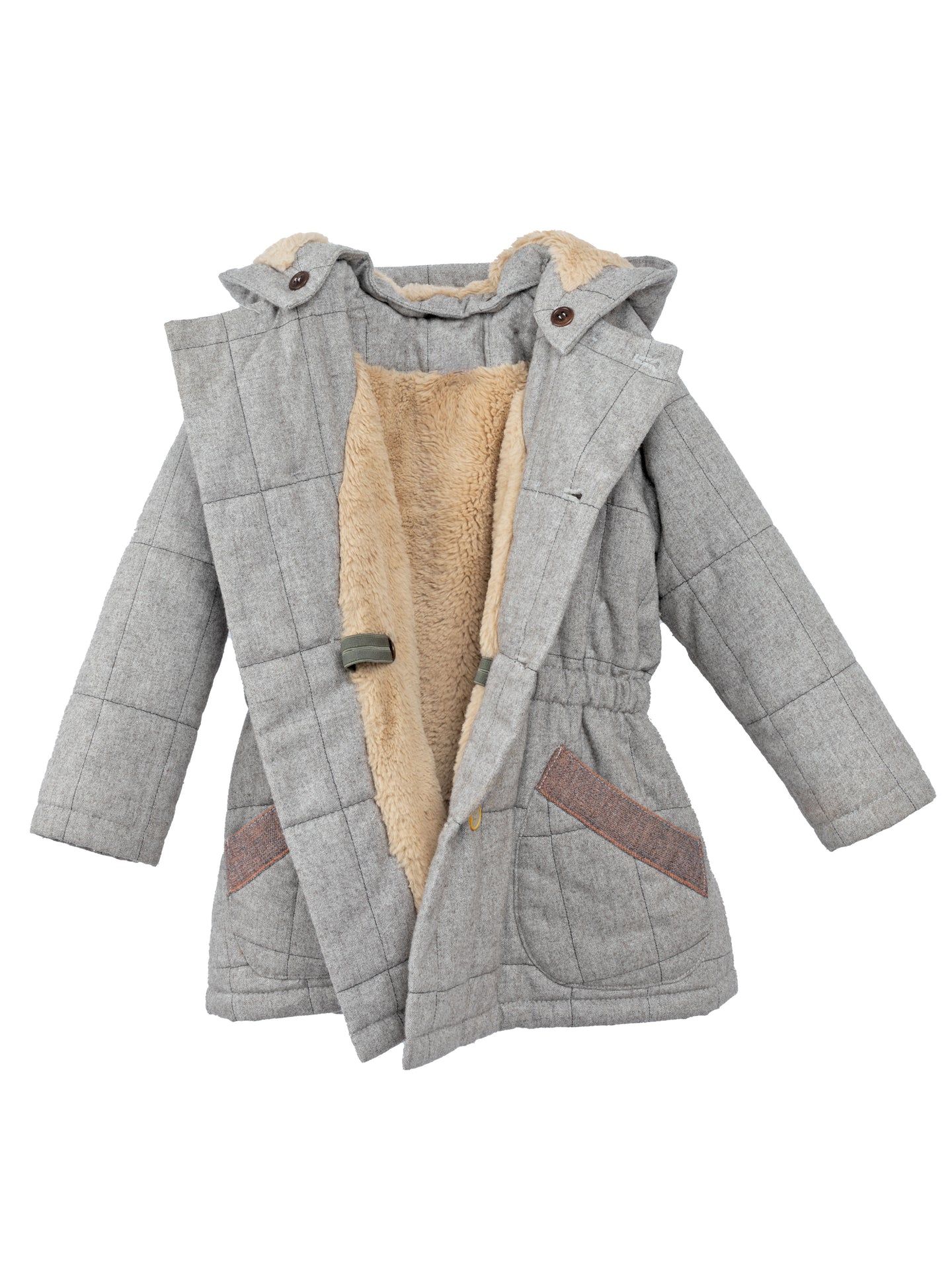 [4y] LEOCA Paris Winter Touch Wool Coat Grey/Beige Hooded Coat