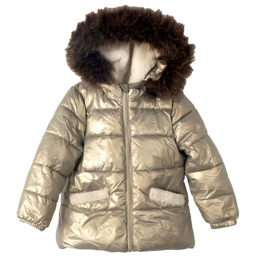 [5/6y] Catimini Matte Gold Puffer Jacket w/faux fur hood