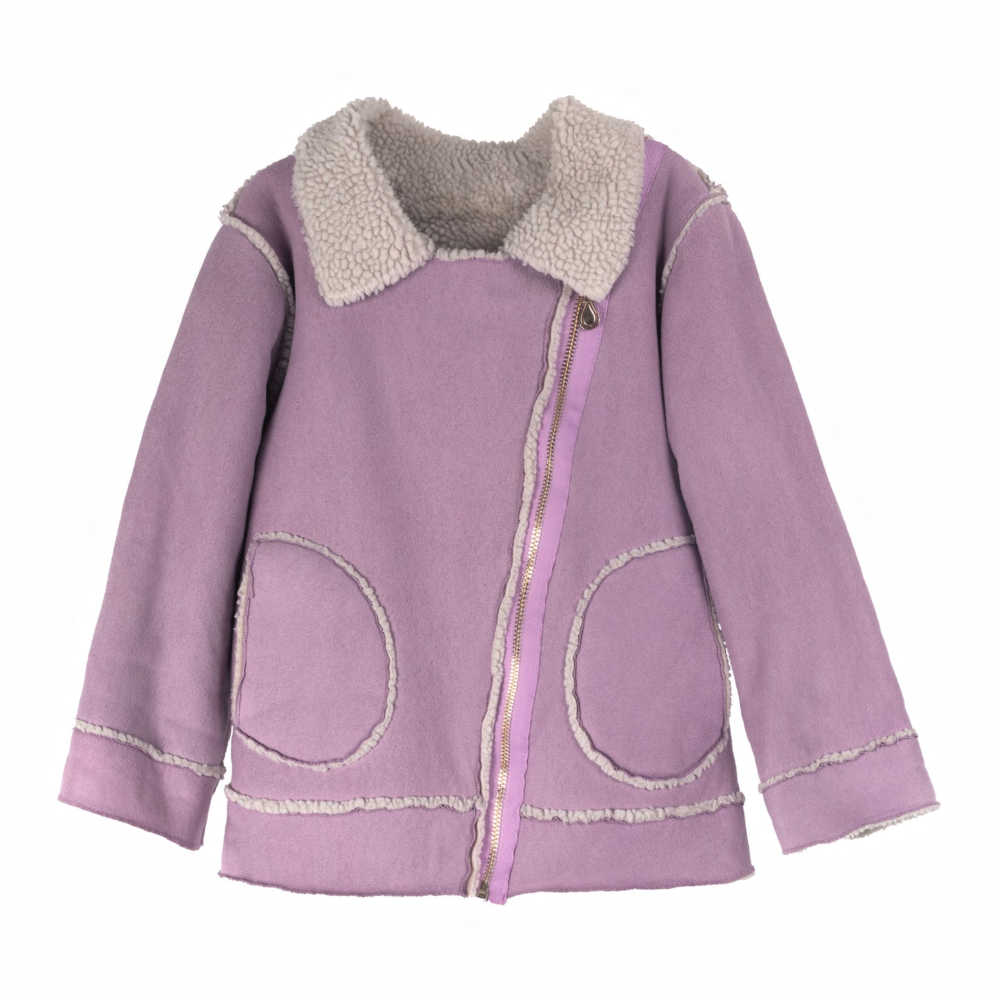 [4y] Purple Sherpa lined Zip Shearling Jacket