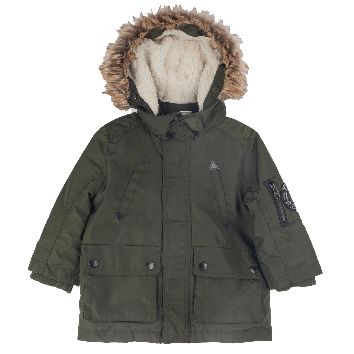 [9-12m] H&M Khaki Faux Fur Hooded Fleece lined Parka