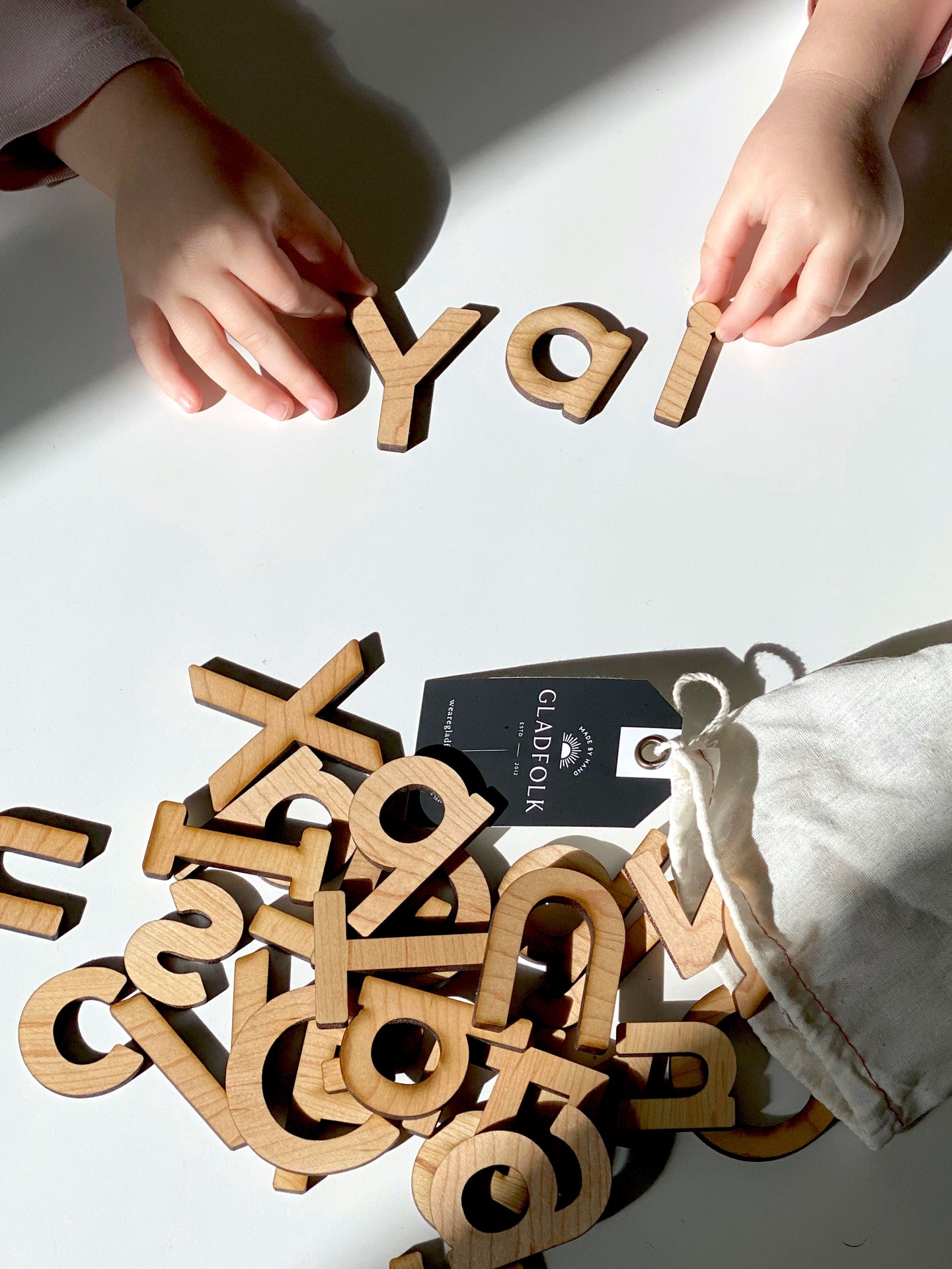 GLADFOLK Wooden Handcrafted Full Alphabet Set • Wood Letters & Movable Alphabet in Maple