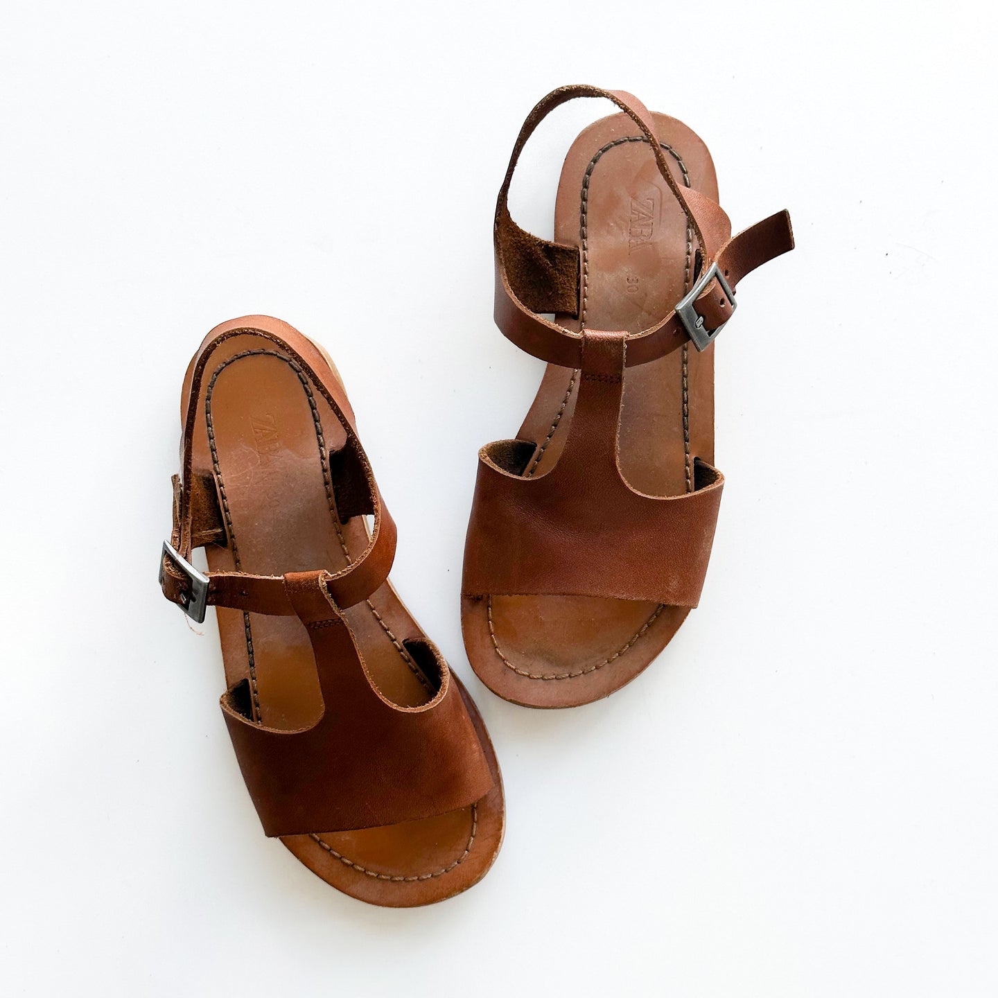 [EU30/US12] Zara Leather Casual Sandals w/Buckle in Brown