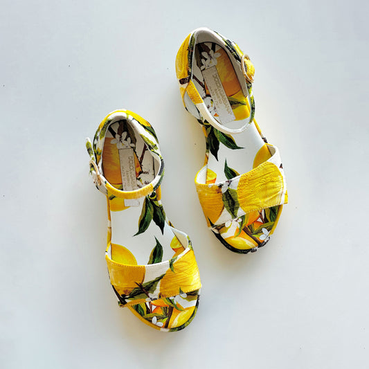 [EU26] Dolce & Gabbana Girls Yellow Floral Open-Toe Wedges BNWT