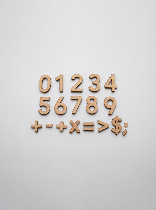 GLADFOLK FULL MATH SET -Wooden Number Set • Wood Numerals & Math Symbols in Maple
