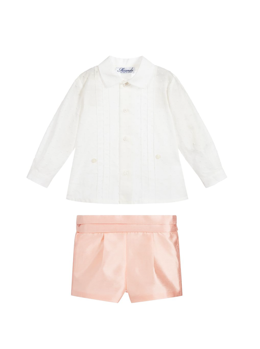 [12m] Miranda White Shirt And Pink Shorts Set