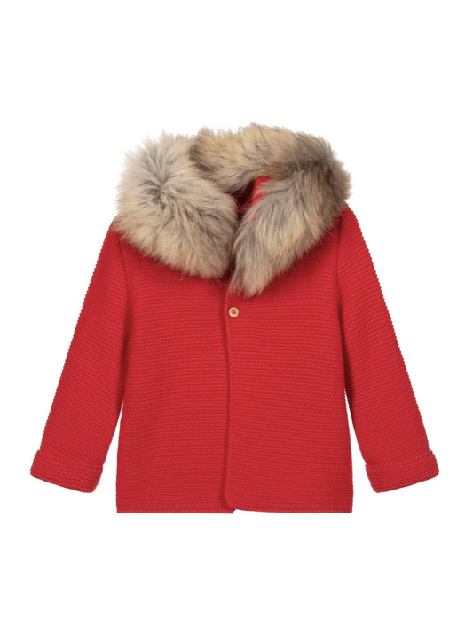 [24m] Foque Unisex Red Coat & Fur Trim Hood