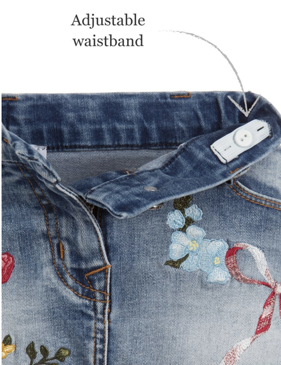 [5y] Monnalisa Girls Denim Skirt w/Floral Graphics