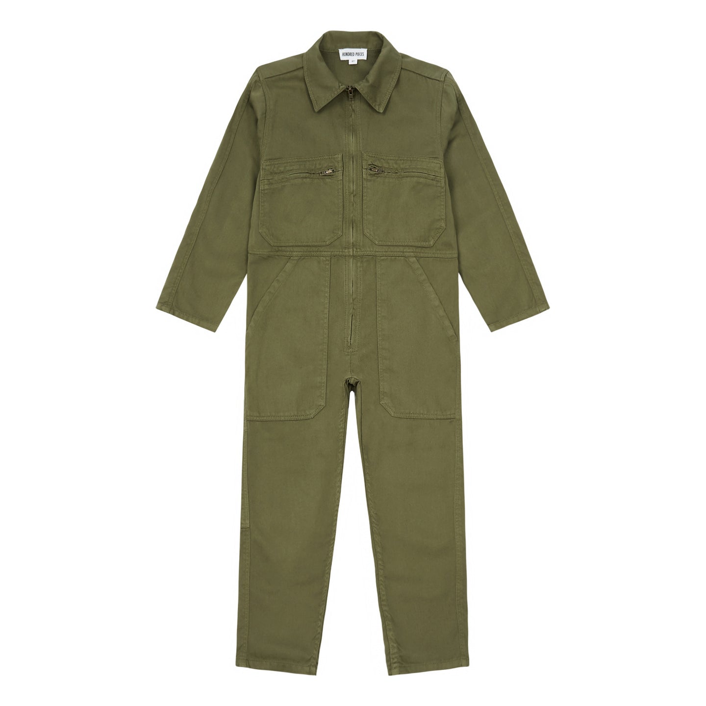 [8y] HUNDRED PIECES Embroidered Jumpsuit Khaki