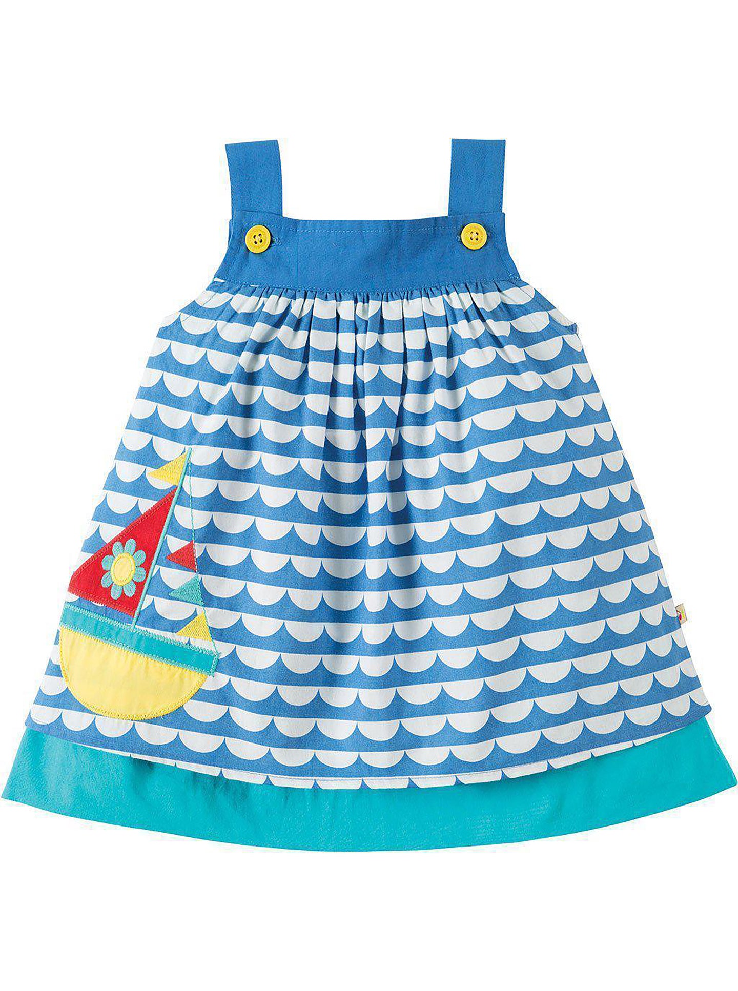 [12-18m] Frugi Organic Baby Mylor Border Boat Dress, Blue