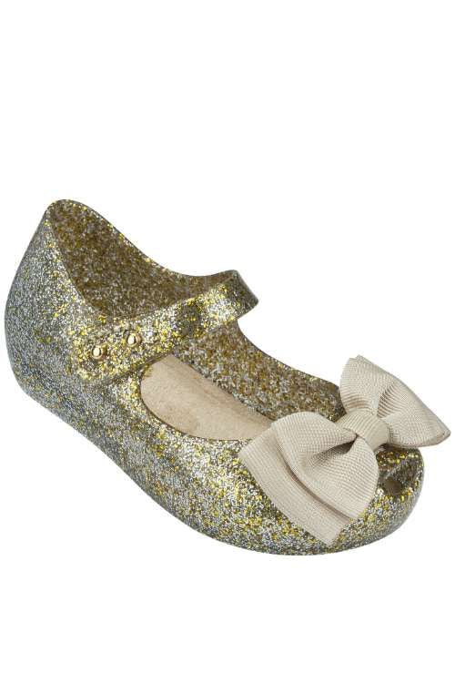 [US7] Mini Melissa Toddler Gold Glitter Bow Jelly Shoes