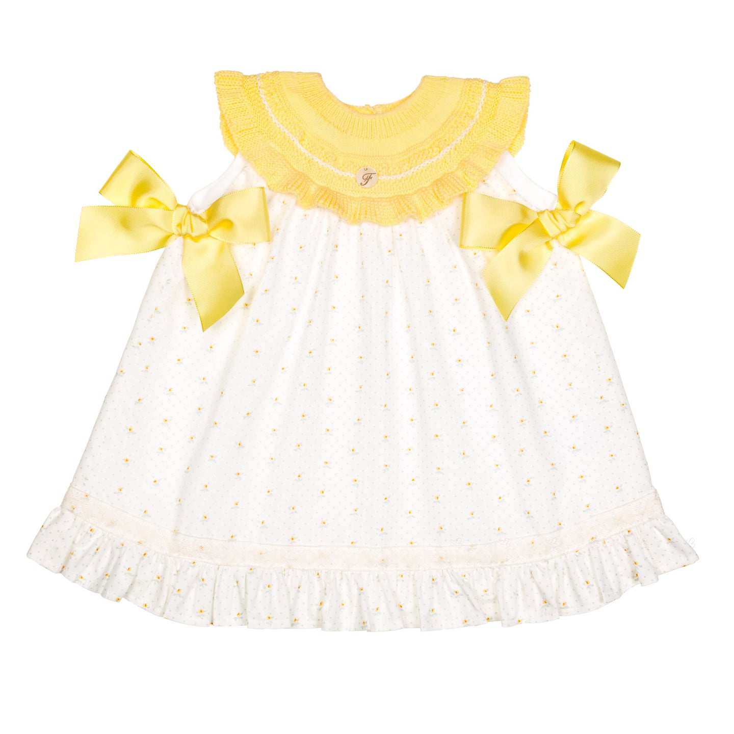 [6-12m] Foque Yellow Knit Top Dress w/ Knit Bonnet
