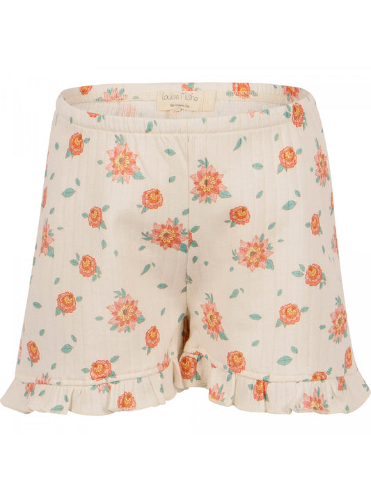 [4y] Louise Misha Floral Print Ruffled Shorts in Off-White