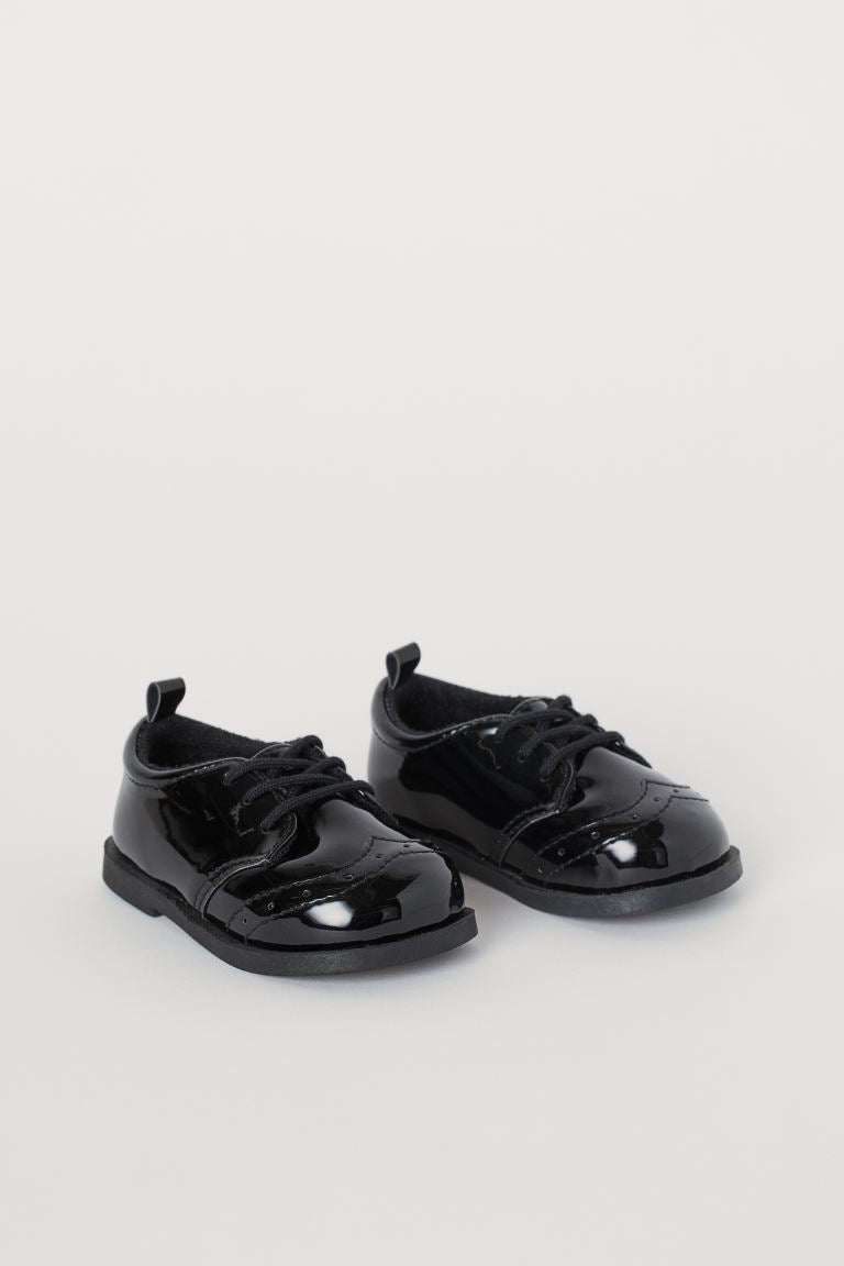 [US7.5] H&M Black Tie-up Patent Shoes BNWT