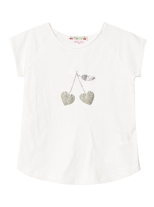 [4/5y] Bonpoint Cream Heart Cherry Logo T-Shirt
